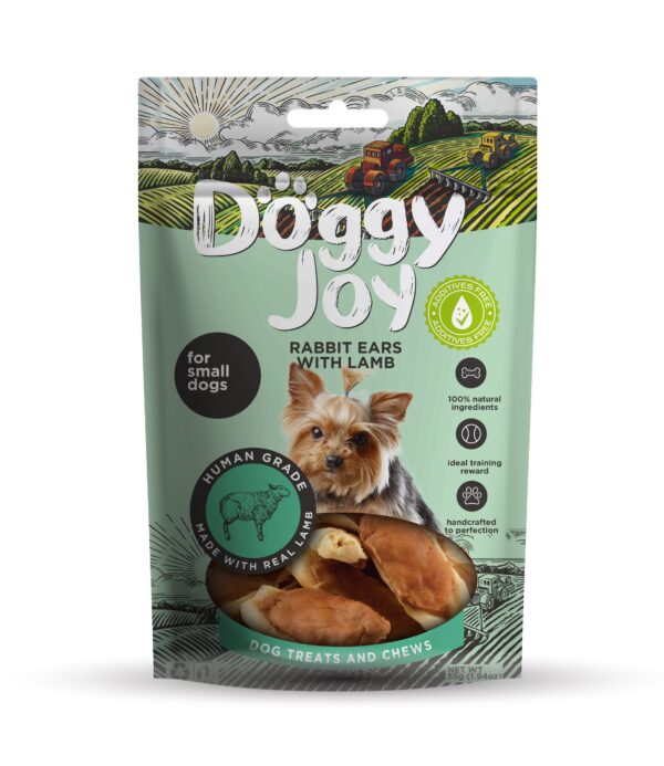 Doggy Joy rabbit ears with lamb närimismaiused koertele 55g