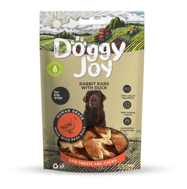 Doggy Joy rabbit ears with duck närimismaiused koertele 90g