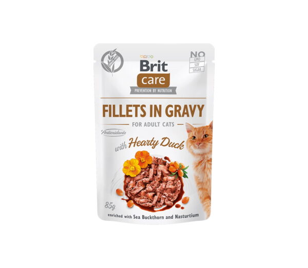 Brit Care Fillets in Gravy Hearty Duck märgtoit kassidele 85g