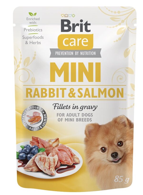 Brit Care Mini pouch Rabbit & Salmon fillets in gravy einekotike koertele 85g