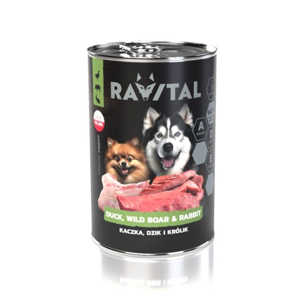 Ravital Duck, Wild Boar & Rabbit konserv koerale 400g