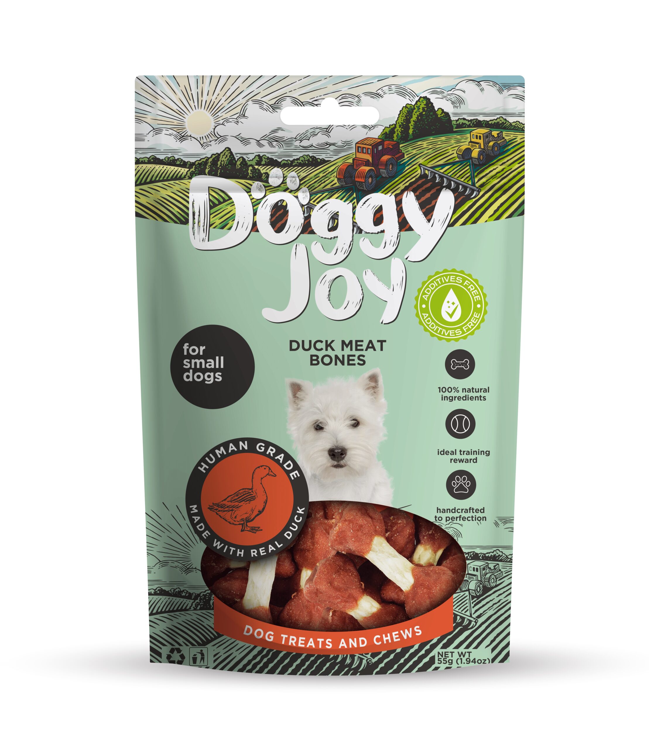 Doggy Joy duck meat bones närimismaiused koertele 55g