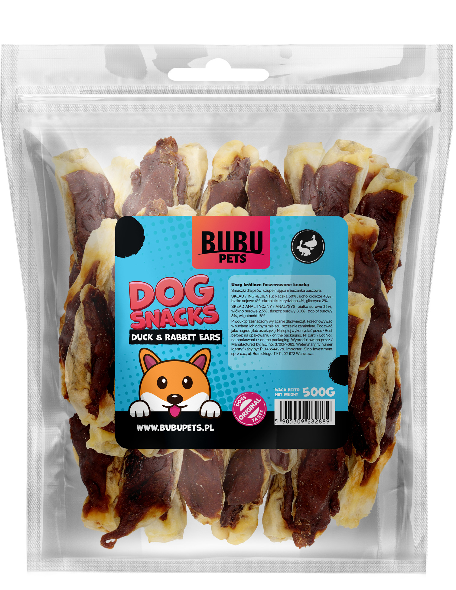 Bubu Pets koeramaius küülikukõrvad pardiga 500g