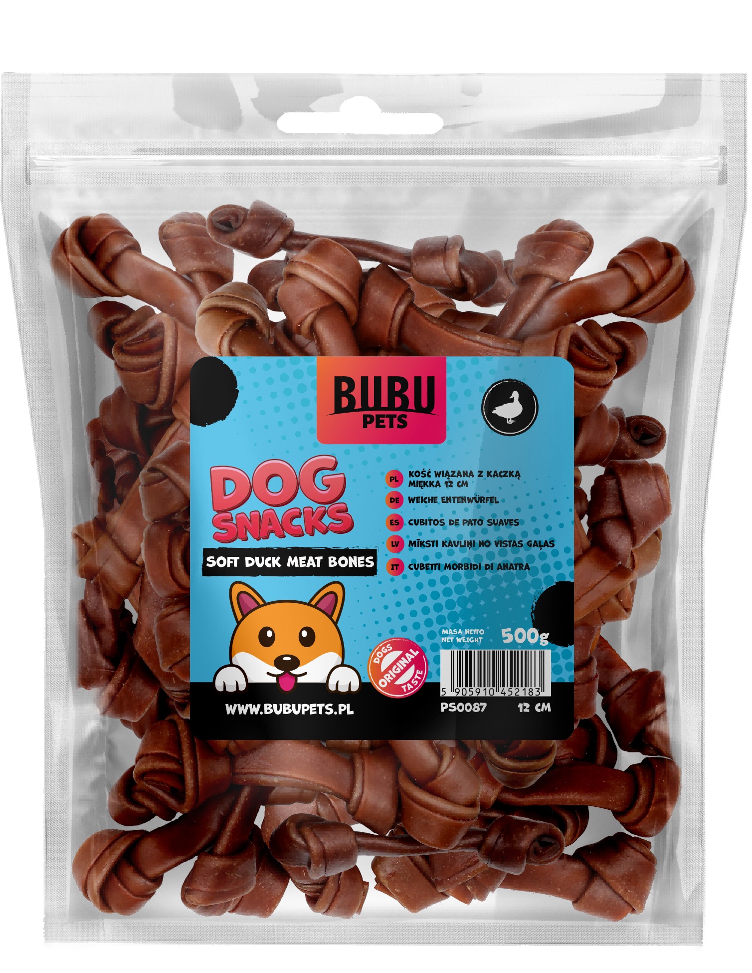 Bubu Pets koeramaius sõlmluu pardiga 12cm 500g