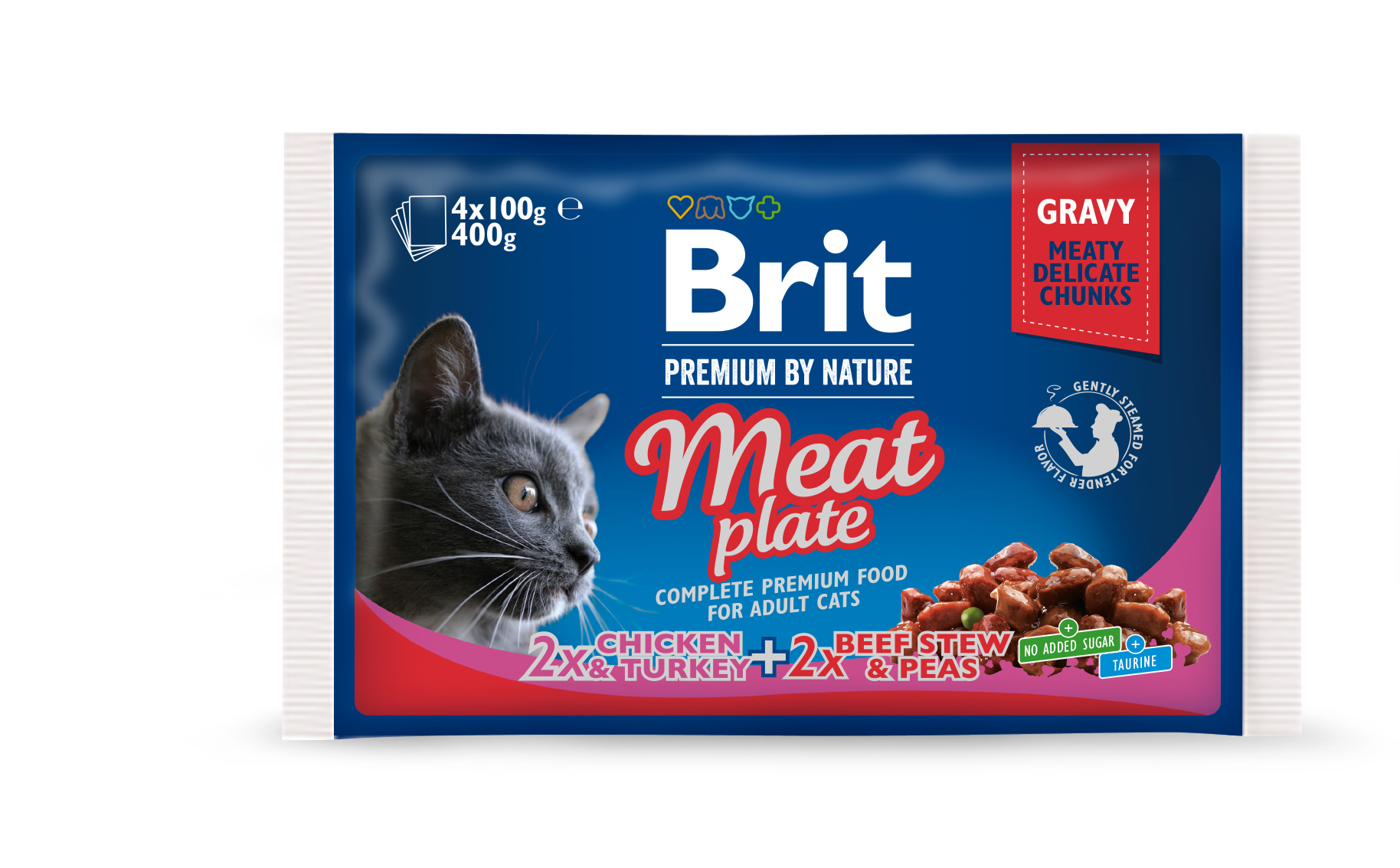 Brit Premium Meat Plate multipakk märgtoit kassidele 4x100g