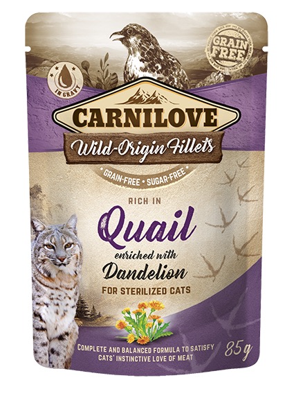 Carnilove Cat Pouch Quail with Dandelion einekotike steriliseeritud kassidele 85g