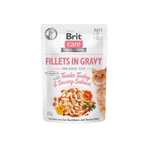 Brit Care Fillets in Gravy Tender Turkey & Savory Salmon märgtoit kassidele 85g