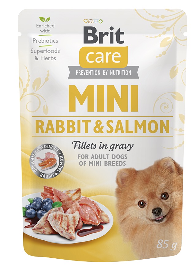 Brit Care Mini Rabbit & Salmon fillets in gravy einekotike koertele 85g